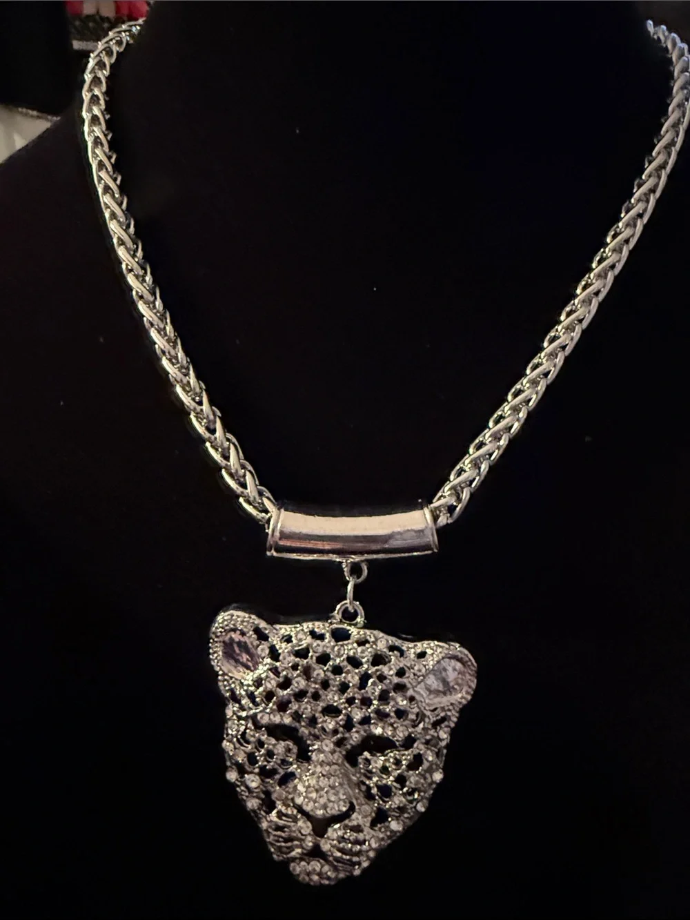 New Mens 14” Silver Leopard Head Pendant Necklace thick chain